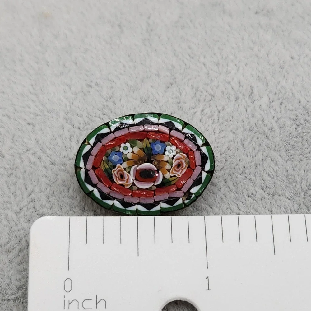 Vintage Micro Mosaic Floral Brooch Made in Italy Oval Millefiori Glass Pin